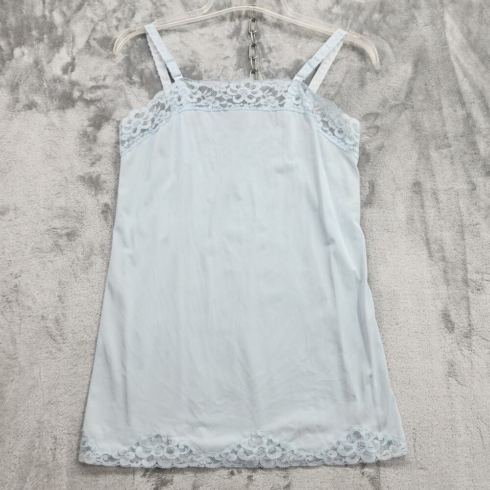 Vintage‎ 60s Wonder Maid Slip Womens 13 Juniors Pale Blue Nylon Lace Mini Dress